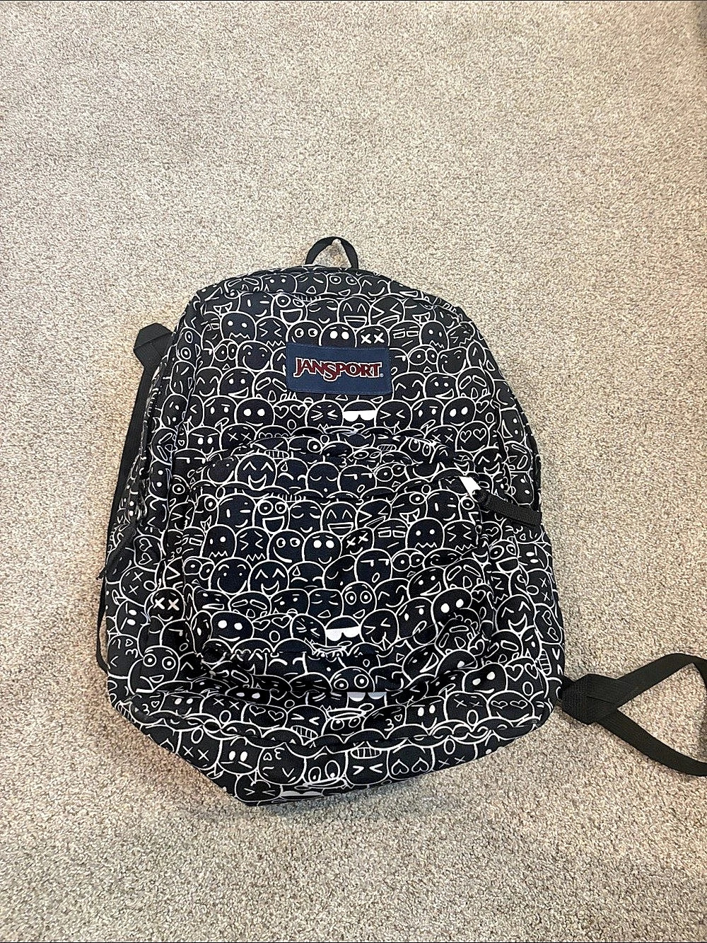 JanSport Super Sneak Backpack (Emoji Crowd) ) Black & White